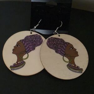 Purple and Cream Wooden Earrings